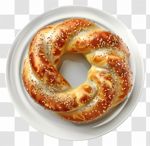 Bagel Bread - Twisted Bread With Sesame Seeds On A Plate Transparent PNG