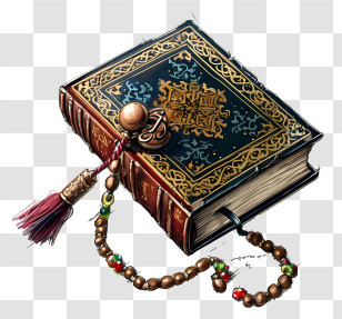Doodle Holy Book Of Koran And Pray Beads - Antique Book With Ornamental Beads And Bookmark Transparent PNG