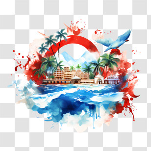 Costa Rica Independence Day - Beach Resort With Palm Trees And Ocean Transparent PNG