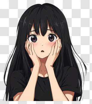 Scared Anime Girl - Surprised Anime Girl With Black Hair Transparent PNG