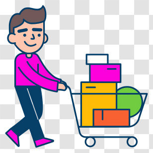 Shopping Cart - Man Pushing Shopping Cart With Boxes Transparent PNG