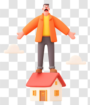 Scared Man On House Roof - Cartoon Man Standing On A House Transparent PNG