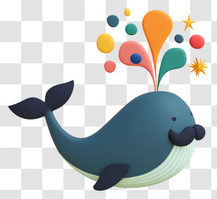 Teal Whale With Large Mustache - Cute Blue Whale With Mustache Transparent PNG