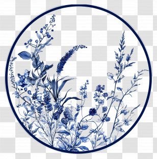 Blue Circle Frame - Blue Floral Pattern In Round Frame Transparent PNG