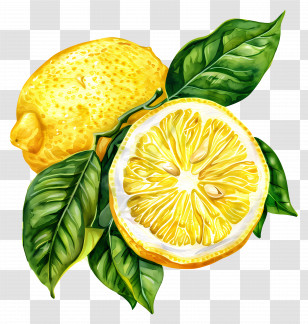 Watercolor Lemon - Illustrated Lemon And Leaves On Transparent Background Transparent PNG