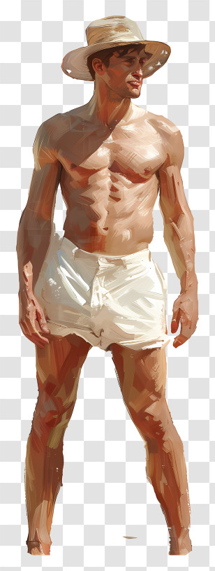 Man Beach Body - Man In Shorts And Hat Transparent PNG