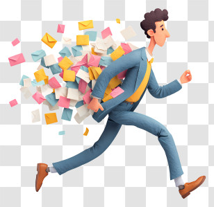 Hurrying Office Worker Escaping - Running Man With Envelopes Transparent PNG