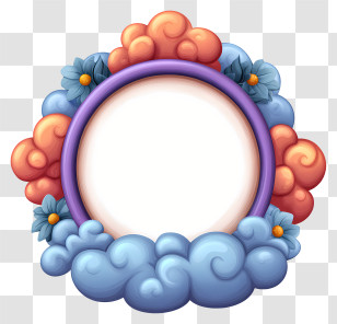 Cartoon Photo Frame - Decorative Frame With Clouds And Flowers Transparent PNG