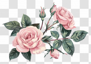 Vintage Roses - Beautiful Pink Roses With Lush Green Leaves Transparent PNG