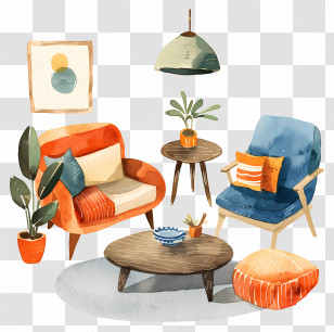 Furniture - Cozy Living Room Interior Illustration Transparent PNG