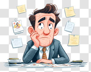 Sad Businessman - Pensive Office Worker At Desk Illustration Transparent PNG