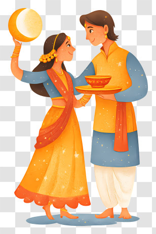 Karwa Chauth - Traditional Indian Couple Offering Transparent PNG