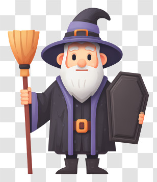 Halloween Gnome Holding Witch Broom - Wizard With Broom Transparent PNG