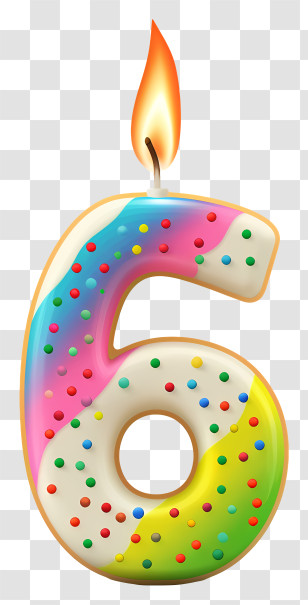Number 6 Birthday Candle - Colorful Number 6 Candle For Birthday Celebration Transparent PNG