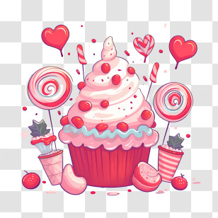 Sweetest Day
 - Colorful Cupcake With Candies And Hearts Transparent PNG