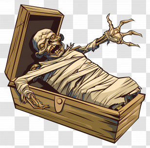 Scary Mummy - Mummy In Coffin Horror Illustration Transparent PNG
