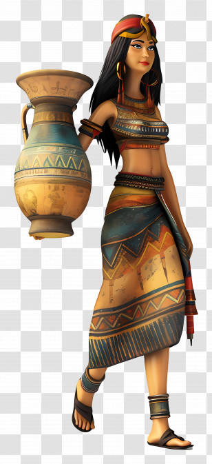 Ancient Egyptian Woman - Egyptian Woman In Traditional Attire Holding Jug Transparent PNG