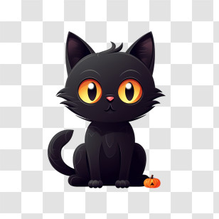 Halloween
 - Black Cat Illustration With Pumpkin Transparent PNG
