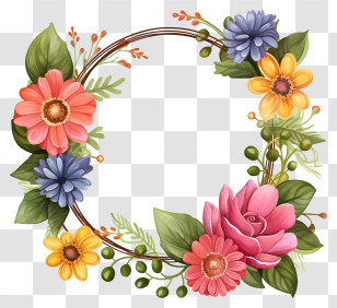 Flower Wreath - Vibrant Circular Flower Wreath Design Transparent PNG
