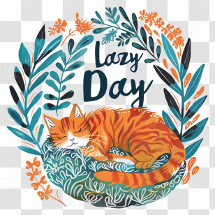 Lazy Day - Lazy Cat Sleeping In A Cozy Bed Transparent PNG