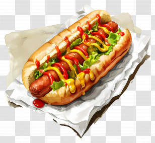 Hotdog With Toppings - Delicious Hotdog With Toppings On Wrapping Transparent PNG