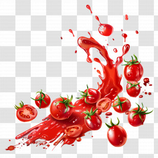 Spilled Tomato Sauce - Tomatoes Splashing With Juicy Red Burst Transparent PNG
