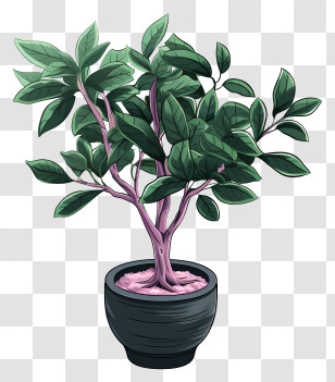 Plant With Pink Leaf - Potted Plant Illustration With Green Foliage Transparent PNG