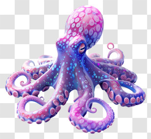 Octopus - Colorful Blue And Purple Octopus Transparent PNG