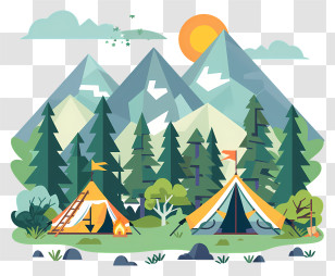 Summer Camp - Scenic Mountain Camping Scene Transparent PNG