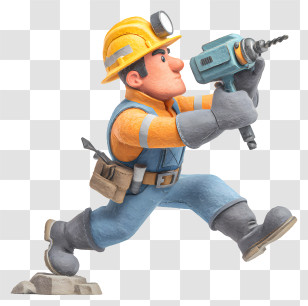 Miner Wielding Jackhammer - Construction Worker With Drill Transparent PNG