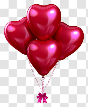 Realistic Valentine Gift Balloon - Red Heart Balloons With Decorative Strings Transparent PNG