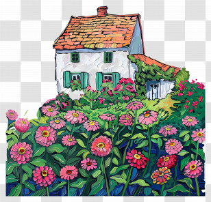 Cottage House - Cottage With Floral Garden Illustration Transparent PNG