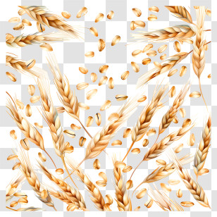Scattered Oats - Golden Wheat Stalks With Grains Transparent PNG