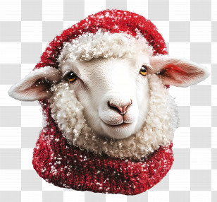 Christmas Sheep - Sheep Wearing Red Knitted Hat Transparent PNG