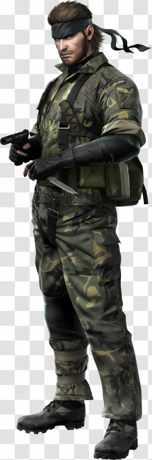 Big Boss - Camouflage Soldier With Gun Transparent PNG