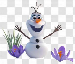 Frozen Olaf - Cheerful Snowman With Spring Flowers Transparent PNG