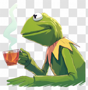 Kermit The Frog - Cartoon Frog Holding A Cup Of Tea Transparent PNG