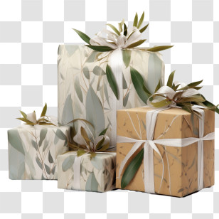 Fir Gift Boxes - Elegant Gift Boxes With Floral And Bow Designs Transparent PNG