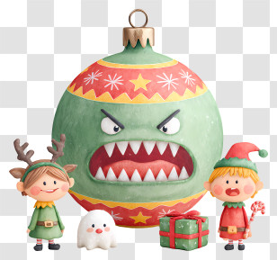 Christmas Giant Ornament Ball - Grumpy Christmas Ornament With Elves Transparent PNG