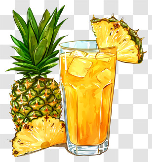 Pinapple Juice - Refreshing Pineapple Juice With Slices Transparent PNG