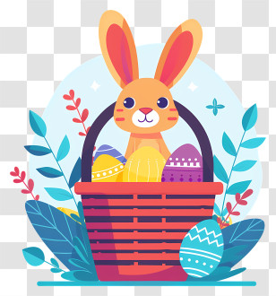 Easter Bunny In Basket - Easter Bunny With Basket And Eggs Transparent PNG
