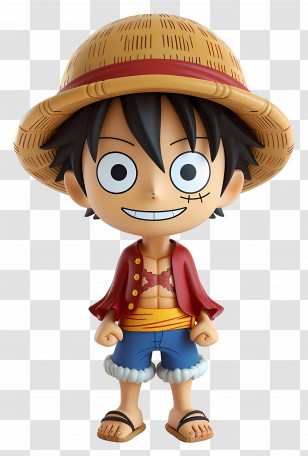 Luffy Action Figure - Cartoon Character With Straw Hat Transparent PNG