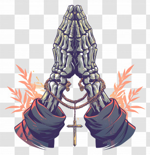Skeletal Hands - Praying Skeleton Hands With Cross Transparent PNG