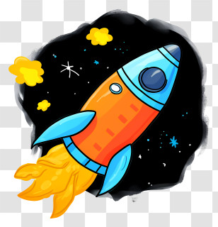 Cartoon Rocket Ship - Colorful Rocket In Outer Space Illustration Transparent PNG
