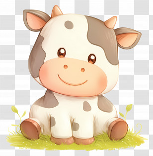 Watercolor Cow - Cartoon Calf Sitting With A Smile Transparent PNG