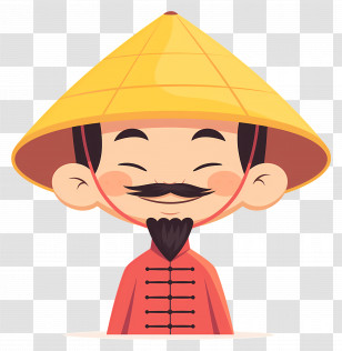 Vietnamese Man - Cartoon Character With Yellow Straw Hat Transparent PNG