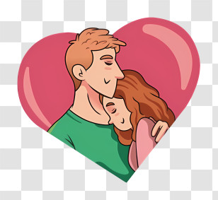 Love Couple - Romantic Cartoon Couple Embracing In A Heart Transparent PNG