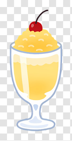Food Elements - Yellow Dessert With Cherry In Glass Cup Transparent PNG