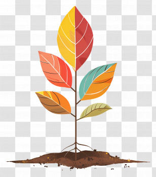 Autumn Leaf On Soil - Colorful Plant Growing In Soil Transparent PNG