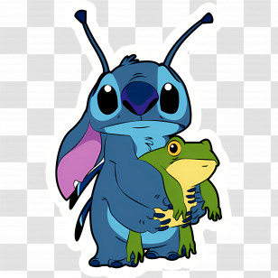 Stitch - Blue Cartoon Alien Character With Frog Transparent PNG